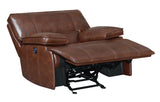 Modern Saddle Brown Top Grain Leather Match Power Glider Recliner Coaster 610413P Southwick - Home Elegance USA