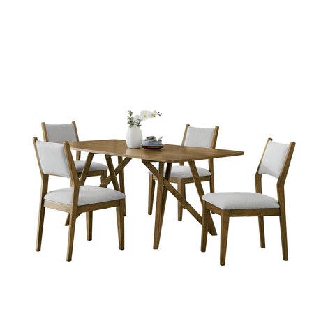 Darla 5Pc 70'W Rectangular Walnut Oak Geometric Cross Base Dining Set - sold by Home Elegance USA