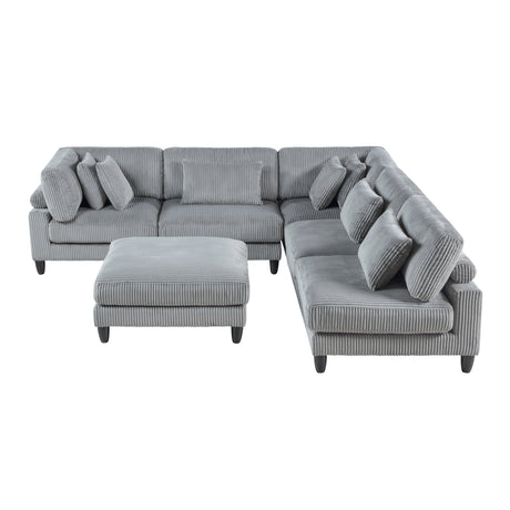 6pc Modular Sectional Set Gray Corduroy Upholstery 3x Armless Chairs 2x Corner Seats 1x Ottoman Pillows Living Room Furniture - sold by Home Elegance USA