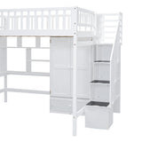 Full size Loft Bed with Bookshelf,Drawers,Desk,and Wardrobe-White - Home Elegance USA