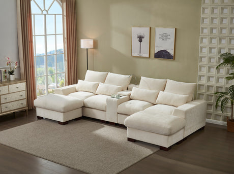 Modern Sectional Sofa Couch with Console,USB Charging Port,Reading Light,Cup Holder, Beige - sold by Home Elegance USA
