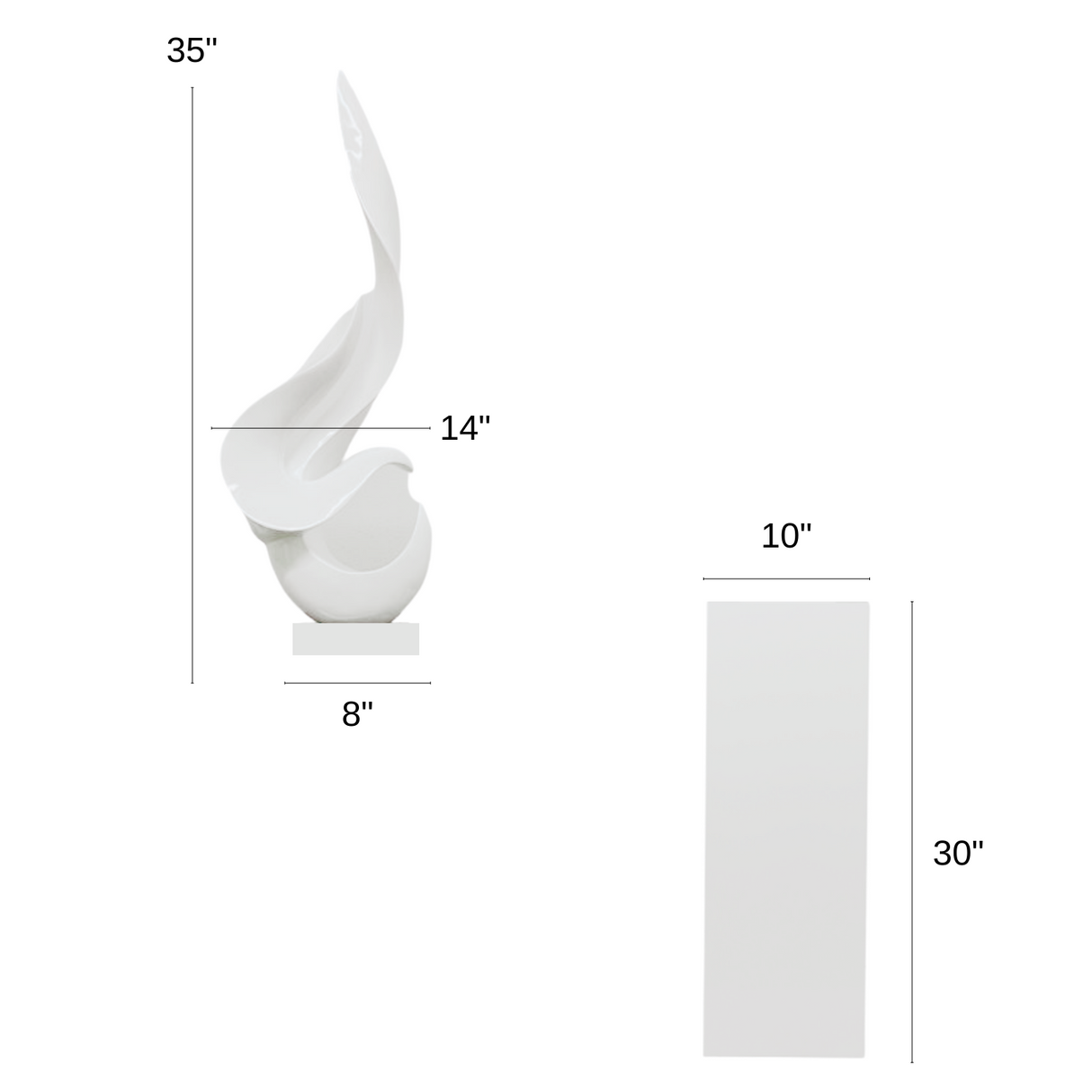 White Flame Floor Sculpture With Black Stand, 65" Tall  | Finesse -  Home Elegance USA