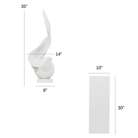 White Flame Floor Sculpture With Black Stand, 65" Tall  | Finesse -  Home Elegance USA