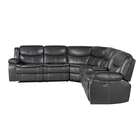Modern 3-Piece Power Reclining Sectional with Right Side Console Dark Gray Breathable Faux Leather USB Ports Solid Wood Living Room Furniture - sold by Home Elegance USA