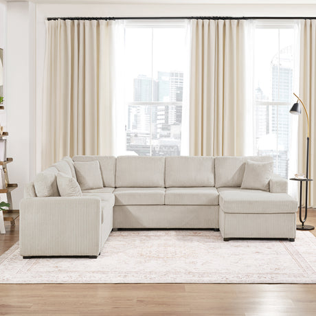 Oversized Sectional Sofa 115.3' U-Shaped Sofa with Chaise Lounge and Three Soft Throw Pillows, Light Gray Corduroy, 115.3' x 90.5' - sold by Home Elegance USA