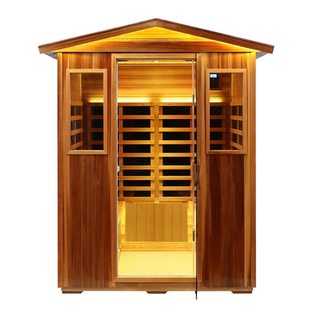 Four-Person Far-Infrared Outdoor Sauna with Low-EMF Heating, Bluetooth & LED Lighting - sold by Home Elegance USA