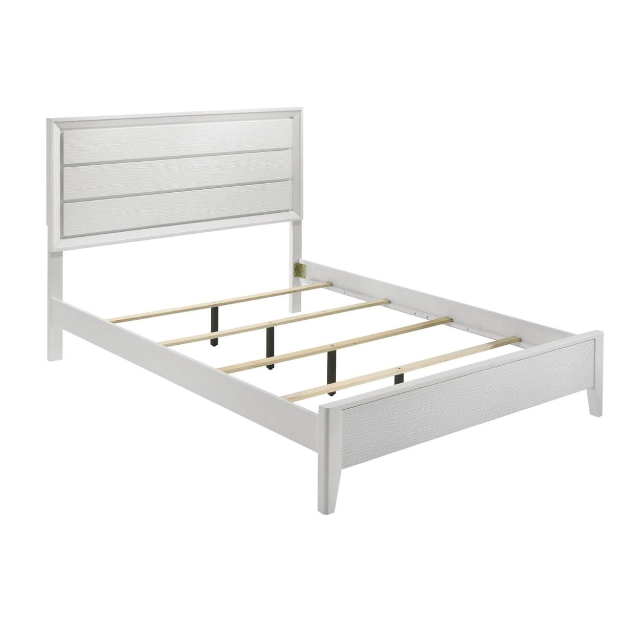 White Contemporary Wave Texture California King Bed Frame with Mitered Corners and Angled Legs, Solid Wood 1pc