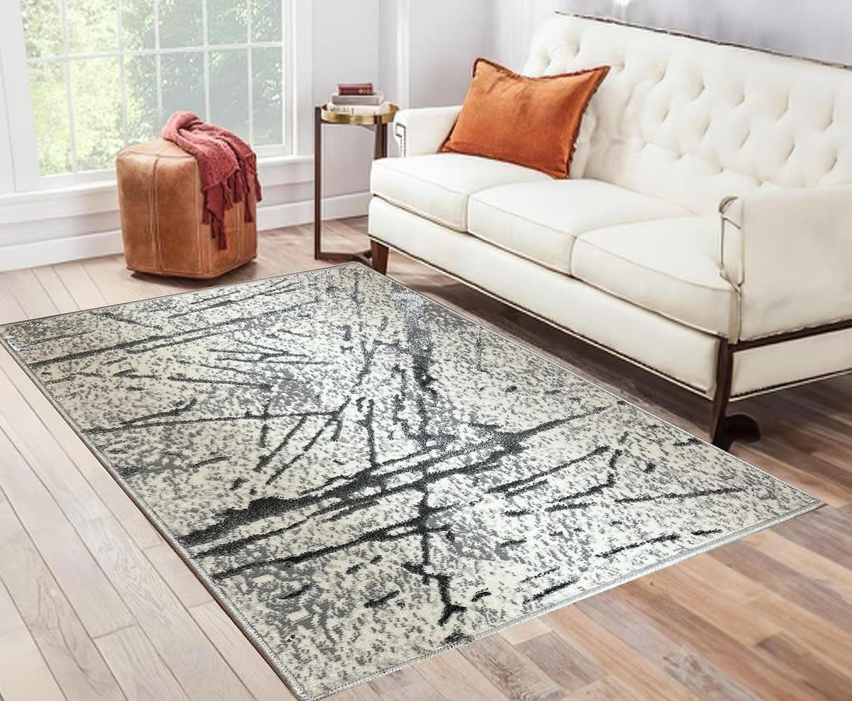 Shifra Luxury Area Rug in Gray with Silver Abstract Design - Home Elegance USA