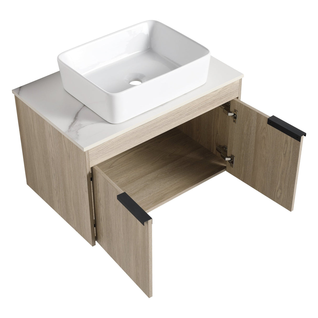 30 " Modern Design Float Bathroom Vanity With Ceramic Basin Set, Wall Mounted White Oak Vanity With Soft Close Door,KD - Packing，KD - Packing，2 Pieces Parcel（TOP - BAB110MOWH） - W999S00023 - image - 13