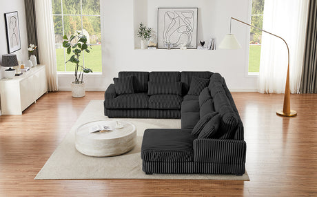 Modern Oversized U-shaped Sectional Sofa with Chaise Lounge Upholstered in Soft Black Corduroy - sold by Home Elegance USA