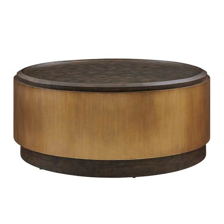 Parrish Round Coffee Table Brass / Woodtone - Gold / Dark Brown by Uttermost - View 1