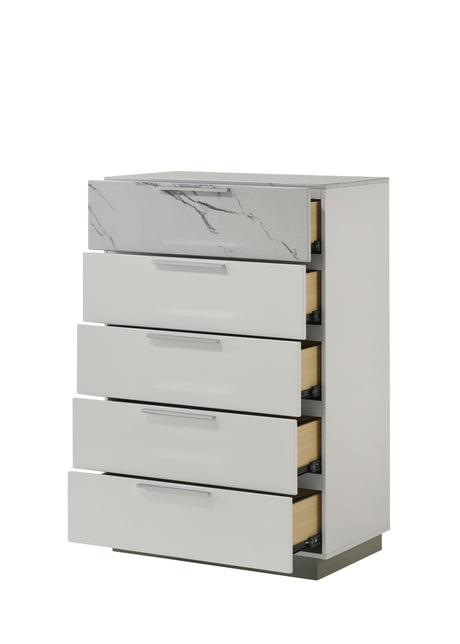 Mist Queen 5-Piece Set – Two-Tone High-Gloss Marble & Lacquer Finish with LED Lighting, Spacious Velvet-Lined Storage White (NJ Inventory) - sold by Home Elegance USA