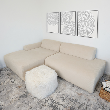 Mar Sectional Cream Corduroy Sofa Left Facing Velvet High-Quality Fabric 101.60x65.00x27.60 inches - sold by Home Elegance USA