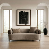 Arnaud - Modern Tan Fabric + Brown Oak Loveseat Sofa - View Image 1