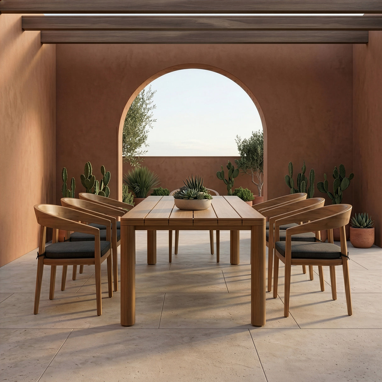 Evora + Sintra - Outdoor Eucalyptus + Grey Olefin 9-Piece Dining Set - View Image 1