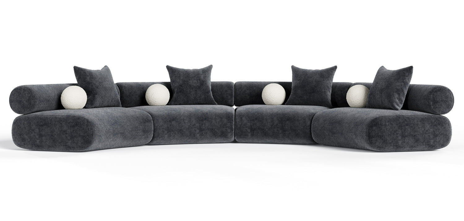 Simpson - Contemporary Dark Grey Fabric Curved Modular Sectional Sofa with Throw Pillows-4-Piece Sectional - View Image 1