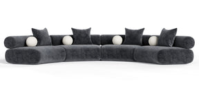 Simpson - Contemporary Dark Grey Fabric Curved Modular Sectional Sofa with Throw Pillows-4-Piece Sectional - View Image 1