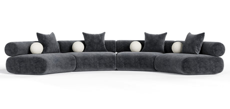 Simpson - Contemporary Dark Grey Fabric Curved Modular Sectional Sofa with Throw Pillows-4-Piece Sectional - View Image 1
