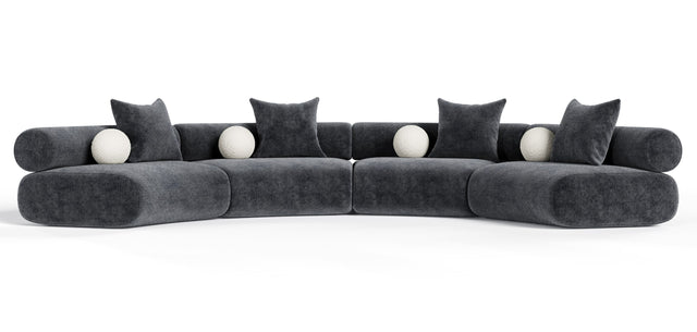 Simpson - Contemporary Dark Grey Fabric Curved Modular Sectional Sofa with Throw Pillows-4-Piece Sectional - View Image 1