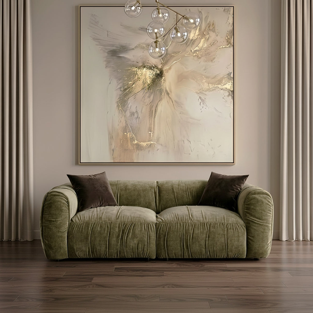 Siegal - Modern Olive Green Fabric Loveseat Sofa - View Image 1