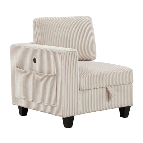 7-Piece Modular Sectional with Storage Seats, Side Pockets, Charging Ports Beige Corduroy Fabric Modern Living Room Sectional Couch Solid Wood Furniture - sold by Home Elegance USA