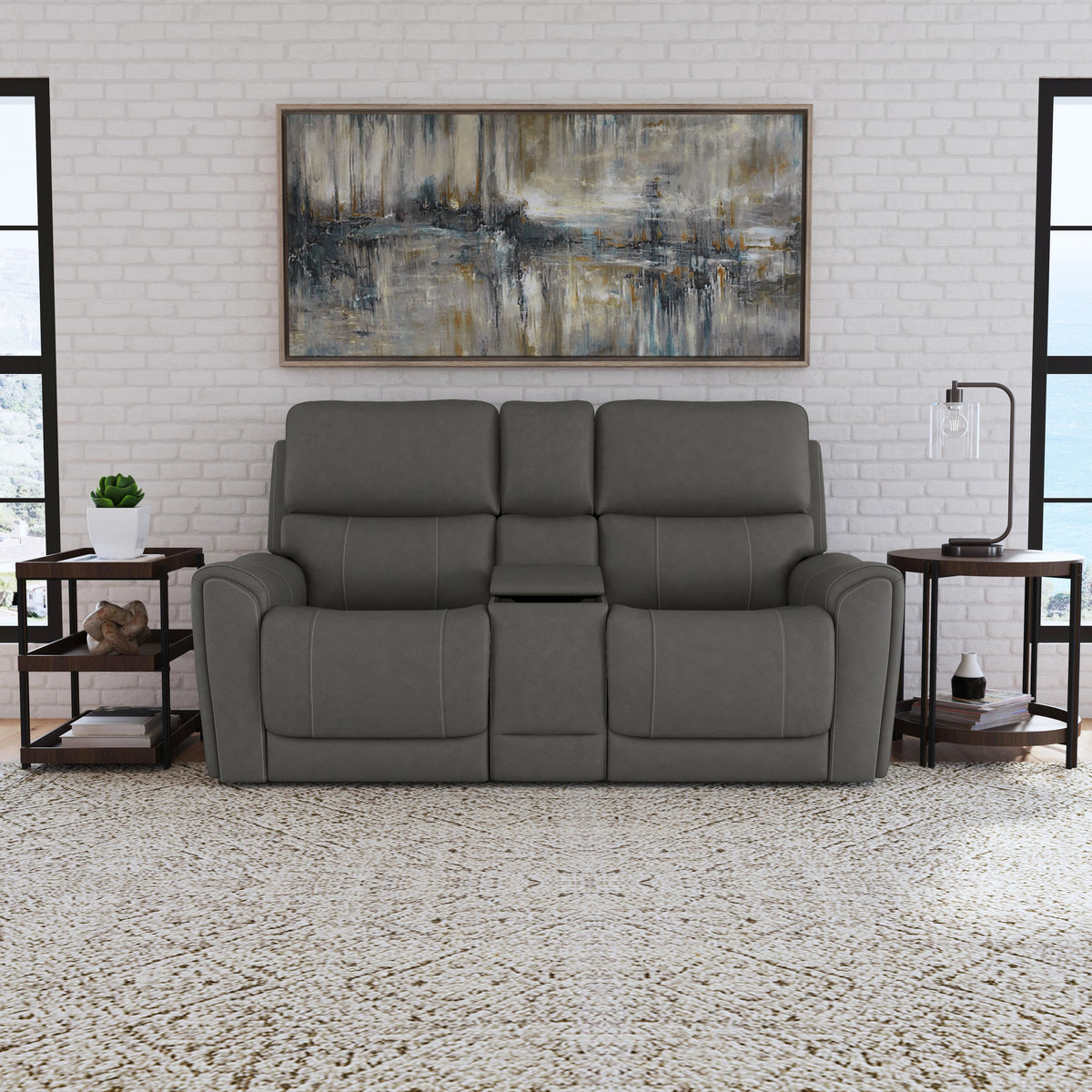 Carter Power Reclining Loveseat With Console & Power Headrests & Lumbar - Smoke | Flexsteel