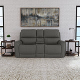 Carter Power Reclining Loveseat With Console & Power Headrests & Lumbar - Smoke | Flexsteel