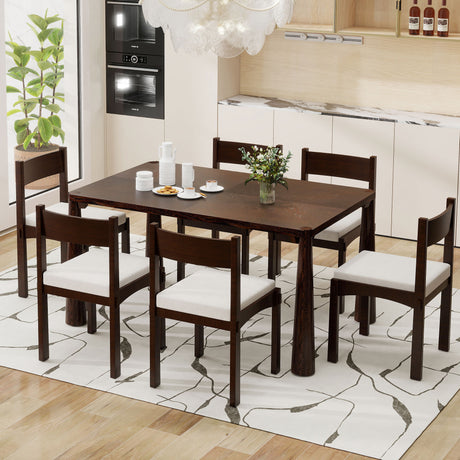 TREXM 7-Piece Retro Dining Table Set for 6, Wood Dining Table Set for 6 with Upholstered Chairs for kitchen & Dining Room (Espresso) - sold by Home Elegance USA