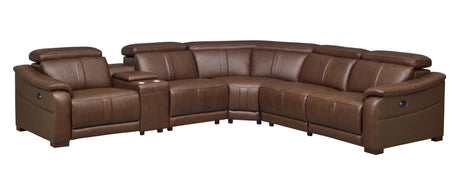 Leather Match Modular Sectional with Recliner Seat and Adjustable Headrest and Storage Console with Cup Holders - sold by Home Elegance USA