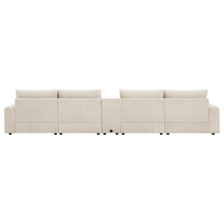 141.5*64'' Corduroy Sectional Sofa with Bluetooth Speakers, U-Shaped Couch with Console, USB Charger, Cup Holders, Storage, Ottoman, Deep and Wide Seat Cloud Sofa for Living Room&Apartment - sold by Home Elegance USA