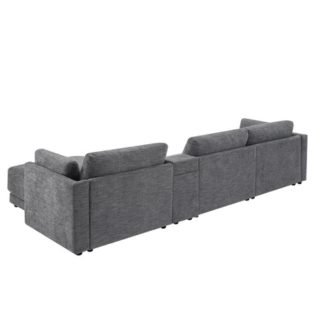 124'' L-Shaped Sectional Sofa with Multi-Functional Storage Console, Wired&Wireless Charger, Movable Ottoman, Wider&Thicker Cushion, Free Combination for Living Room&Apartment, Chenille - sold by Home Elegance USA