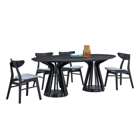 (1 Table+6 Chairs) 78.74 Inch Modern Dining Table Set of 7 pcs,Wooden Table and Chairs for Living Room,Large Kitchen Set Oval Table for Restaurant,Black - sold by Home Elegance USA