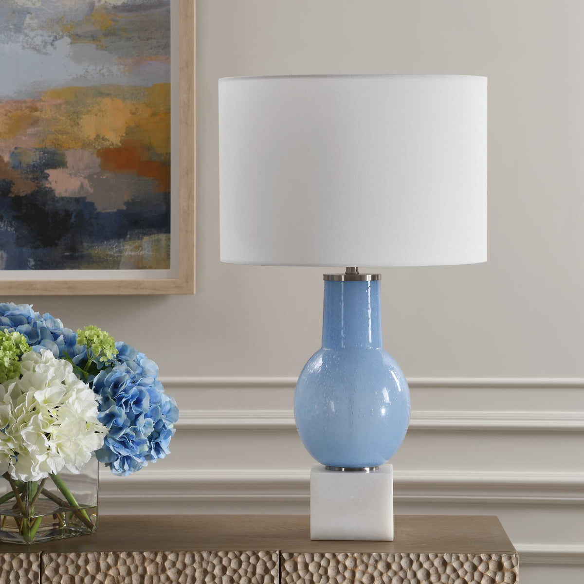 Clear Sky Blue Glass Table Lamp by Uttermost - View 3