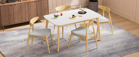 5-Piece Dining Set, 1 Table + 4 Chairs, Rubberwood Frame, Ergonomic Chairs & Faux Wood Table, Beige+Natural+White Oak - sold by Home Elegance USA