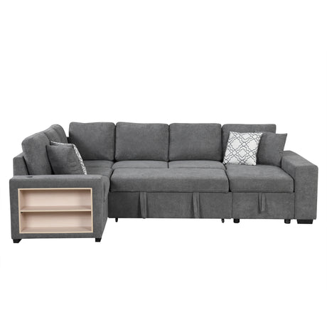 Modern Grey U-Shaped Sectional Sofa Bed with USB Ports, Storage Chaise & Pillows, Chenille Fabric, 109' - sold by Home Elegance USA