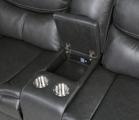 Modern 3-Piece Power Reclining Sectional with Right Side Console Dark Gray Breathable Faux Leather USB Ports Solid Wood Living Room Furniture - sold by Home Elegance USA