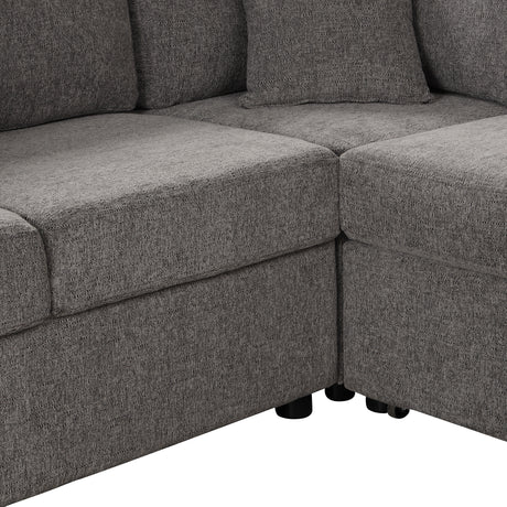 U-shaped Sectional Sofa Pull out Sofa Bed with USB Ports, Power Sockets, Storage Chaise, Light Gray Chenille, 108.6' - sold by Home Elegance USA
