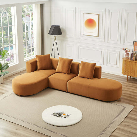 Orby Velvet Sectional Sofa Left Facing with Cloud Comfort in Cognac Velvet, 73.62 x 124.00 x 30.00 inches - sold by Home Elegance USA