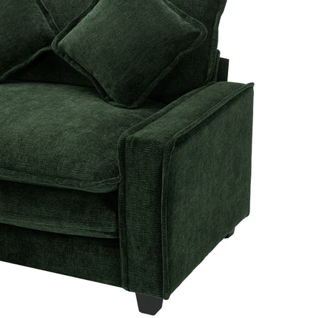 Chenille Upholstered 111' Sectional Sofa with Two Removable Ottomans, USB Ports, Cup Holders, and Storage, Green - sold by Home Elegance USA