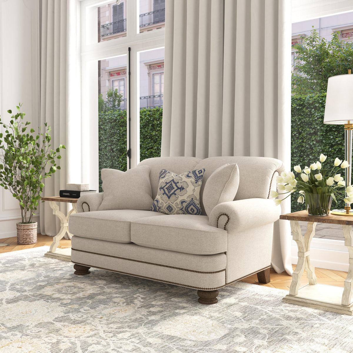 Bay Bridge Fabric Loveseat, Nailhead Trim | Flexsteel