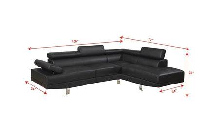 Black Color Sectional Living Room Furniture Faux Leather Adjustable Headrest Right Facing Chaise & Left Facing Sofa - sold by Home Elegance USA