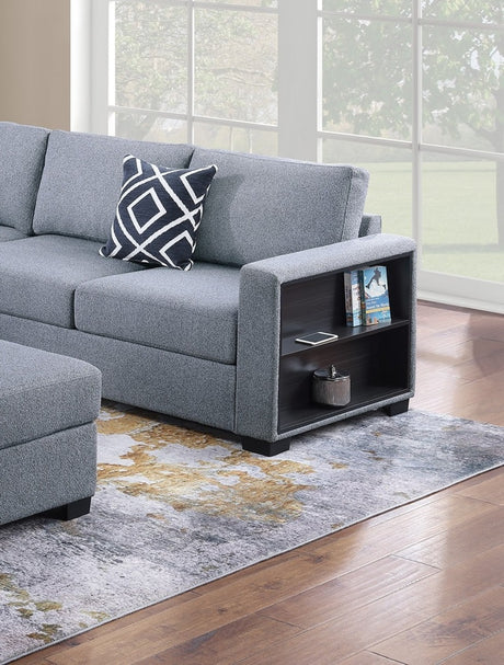 Contemporary Functional Sectional Sofa 4pc Set Gray Boucle Couch Loveseat w Built-in Shelfs Wedge, Ottoman Living Room Furniture L-Shaped Design Couch - sold by Home Elegance USA