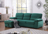 Kipling Green Velvet Fabric Reversible Sleeper Sectional Sofa Chaise - Home Elegance USA