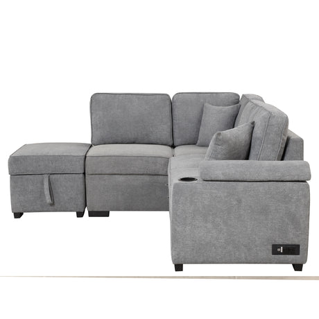 Modern Sleeper Sofa Bed with Storage Ottoman, Gray Linen, 84.75' L Shape Couch for Living Room or Apartment - sold by Home Elegance USA