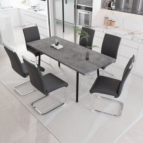 55.12-70.87' expandable square dining table set that can accommodate 4-6 people, equipped with 6 C-shaped tubular cushioned armless dining chair,  kitchen table and chair set, with metal legs - sold by Home Elegance USA