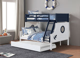 Twin Over Full Bunk Bed Modern Novelty Style Attached Ladder Upper Bed Rails And Lock Joint Structure For Safety Slat Kit Blue / White Finish - sold by Home Elegance USA