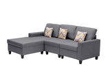 Nolan Gray Linen Fabric 3Pc Reversible Sectional Sofa Chaise with Pillows and Interchangeable Legs - Home Elegance USA