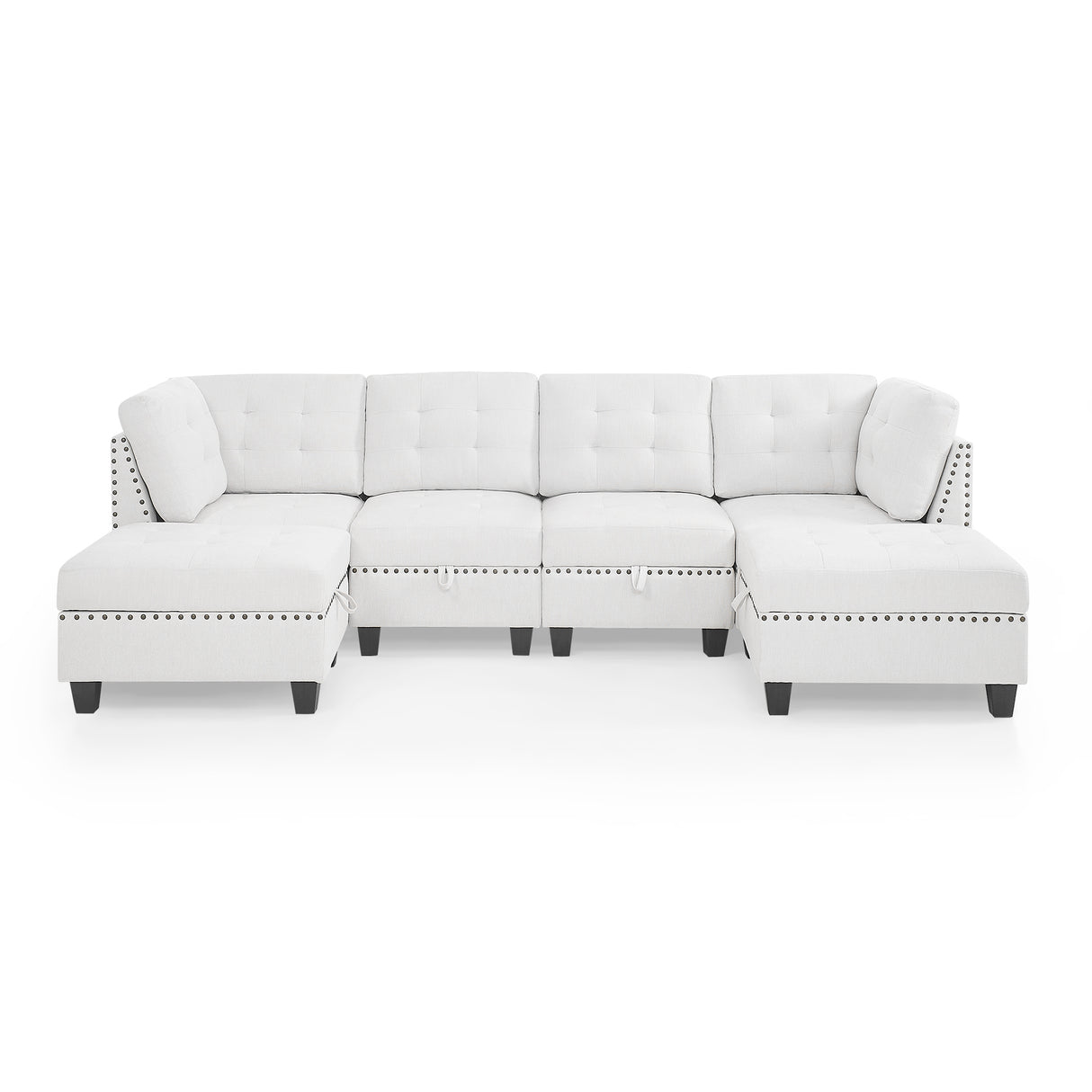 U shape Modular Sectional Sofa,DIY Combination,includes Two Single Chair ,Two Corner and Two Ottoman,Ivory Chenille - Home Elegance USA