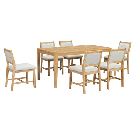 TREXM 7-Piece Retro Dining Table Set for 6, 1 Rectangular Wood Dining Table Set for 6 with Upholstered Chairs for Dining Room and Kitchen (Natural) - sold by Home Elegance USA