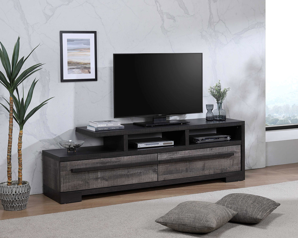 1pc Entertainment Console Modern Design Black Grey Wood Finish Open Shelf Two Spacious Drawers TV Stand